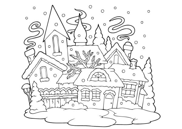 Зимний домик раскраска для детей