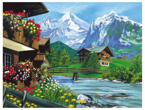 Домик в горах живопись