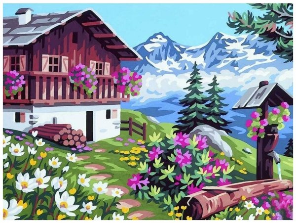 Акриловая живопись домик в горах