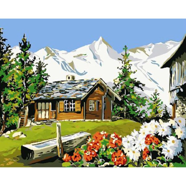 Домик в горах живопись