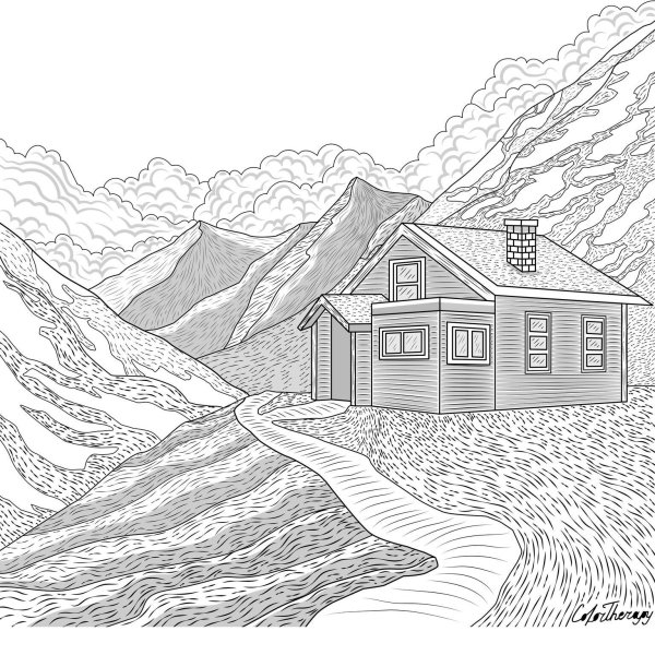 Раскраска дом в горах