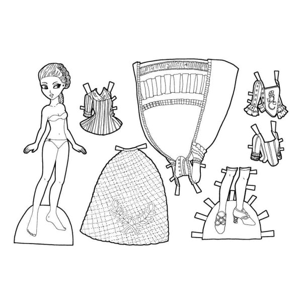 Раскраска дом с куклой и одеждой