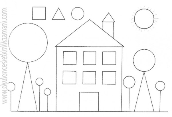 Трафарет дом по геометрическим фигурам
