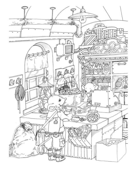 Мышонок в домике раскраска