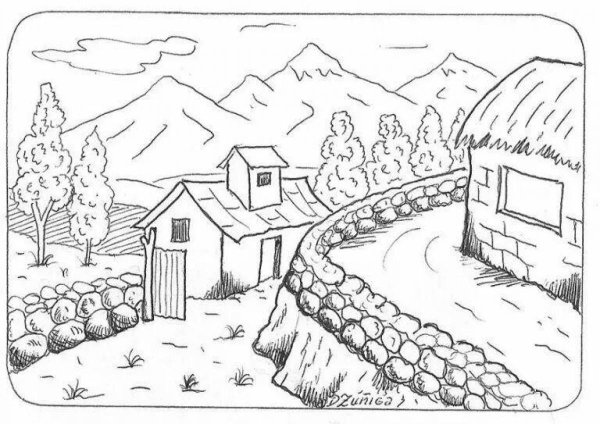 Раскраска домик в горах