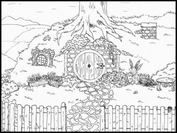 Домик Хоббита раскраска для детей