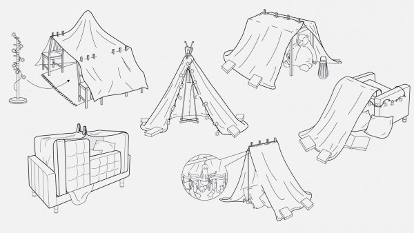 Домик из подушек и одеял схема