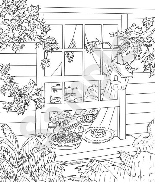 Раскраска домик с огородом