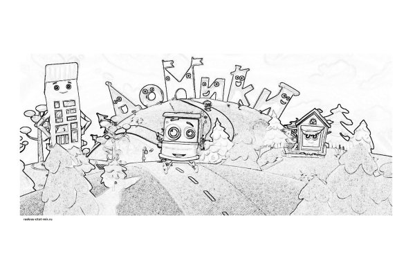 Домики мультфильм раскраска
