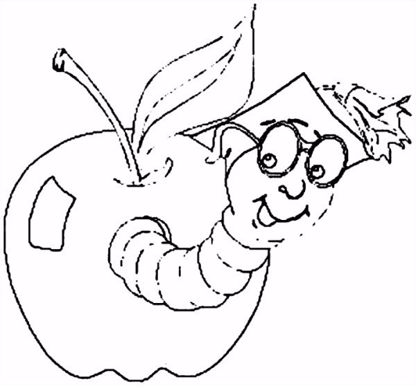 Раскраска яблоко с червячком