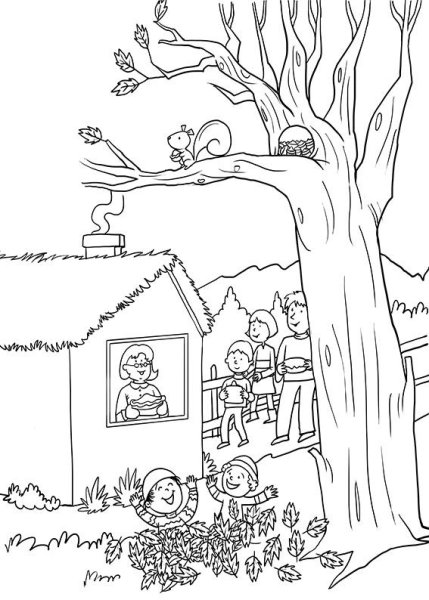 Осенний пейзаж раскраска для детей