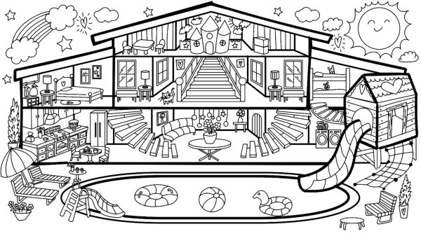Раскраска. Домики