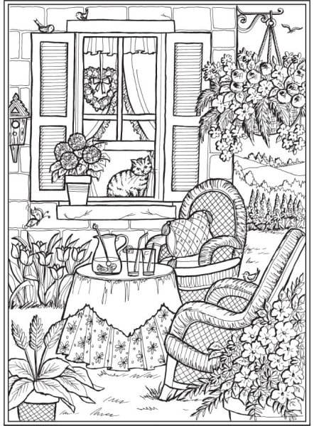 Раскраска уютный интерьер