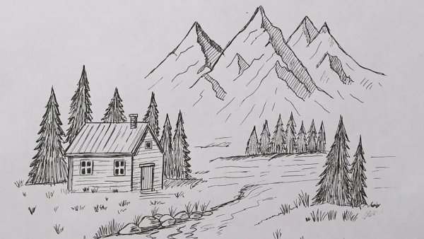 Пейзаж рисунок карандашом