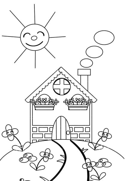 Раскраска домик солнце