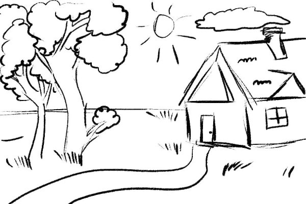 Деревенский пейзаж раскраска