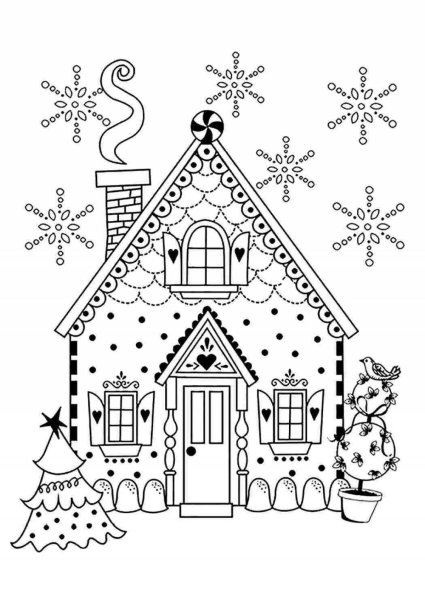 Новогодний дом раскраска