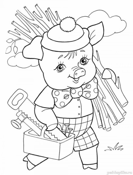 Раскраски к сказке три поросенка для детей