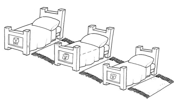 Три кровати раскраска для детей