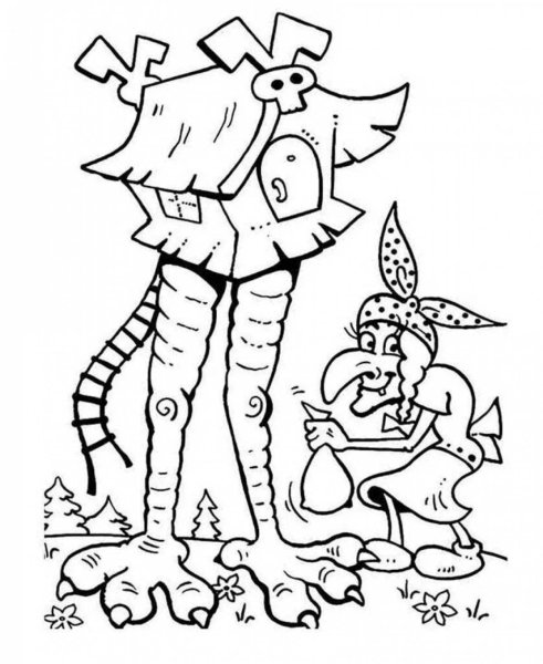 Раскраска баба Яга и избушка на курьих ножках для детей