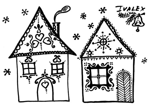 Пряничный домик трафарет на окно