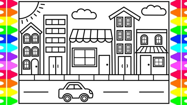 Раскраска улицы города для детей