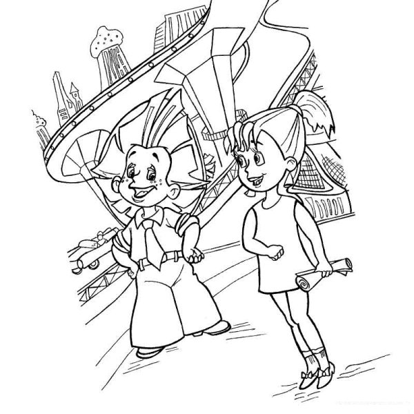 Разукрашка Незнайка в Солнечном городе