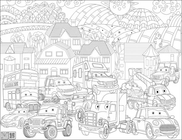 Разукрашки город с машинами