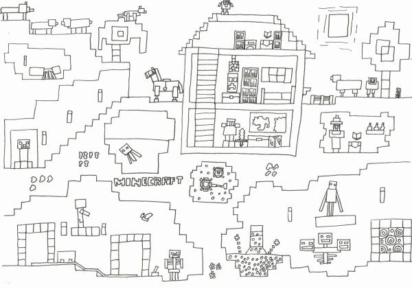 Раскраски майнкрафт деревня жителей