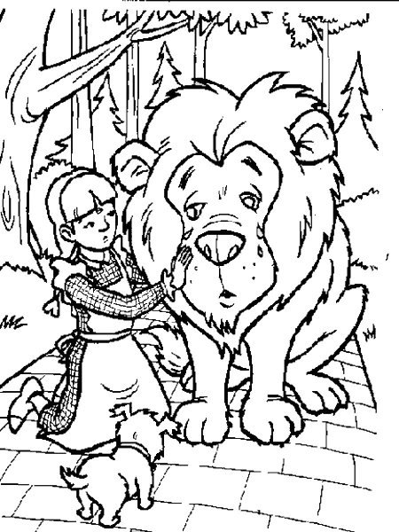 Раскраска к сказке волшебник изумрудного города Элли и Тотошка