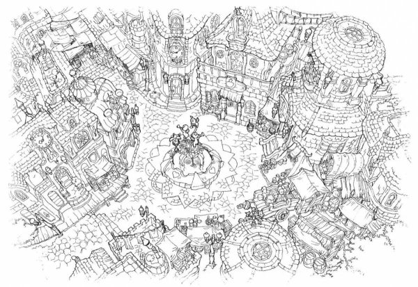 Город фэнтези для разукрашивания