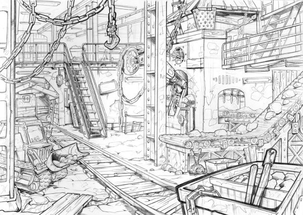 Раскраска про заброшенное здание