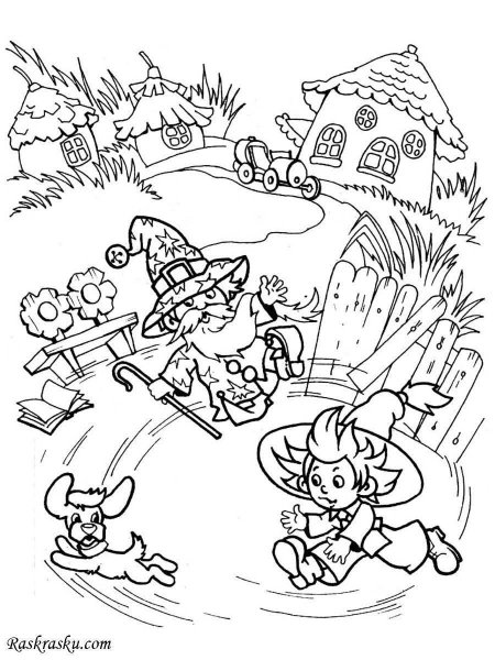 Разукрашка Незнайка в Солнечном городе