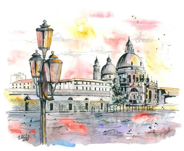 Архитектурный скетчинг акварель Питер