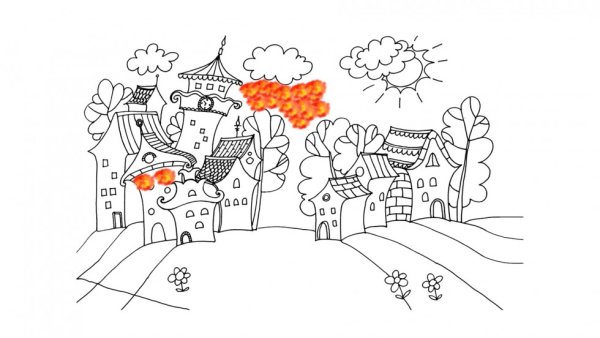 Осенний город раскраска