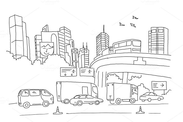Город с дорогой раскраска