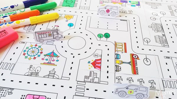 Раскраска карта города для игр с машинками