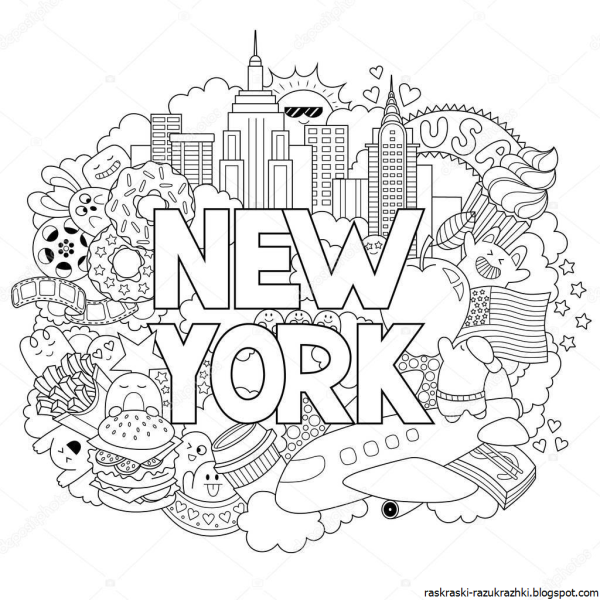 Раскраски антистресс надписи и города