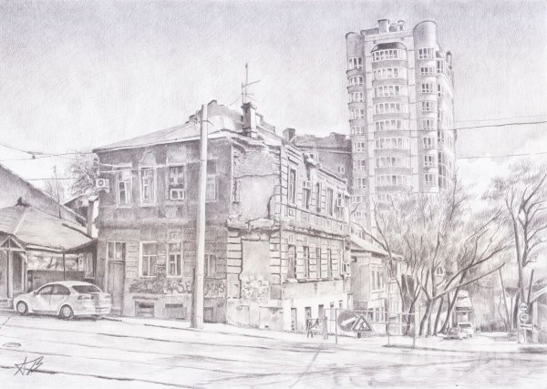 Городской пейзаж карандашом