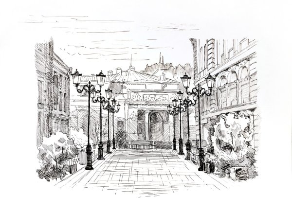 Пейзаж города росов Графика