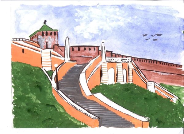 Чкаловская лестница Нижегородского Кремля рисунок