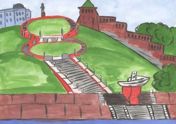 Чкаловская лестница Нижний Новгород рисунок для детей
