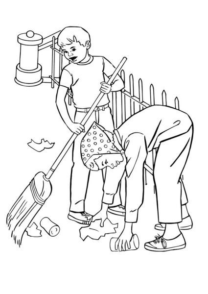 Уборка мусора раскраска для детей