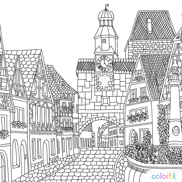 Архитектурный пейзаж раскраска