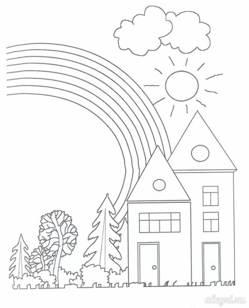 Раскраска домик и солнышко