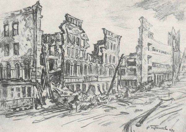 Нарисованный разрушенный город