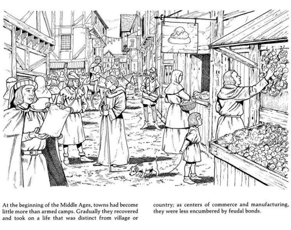 Рынок в средневековье раскраска