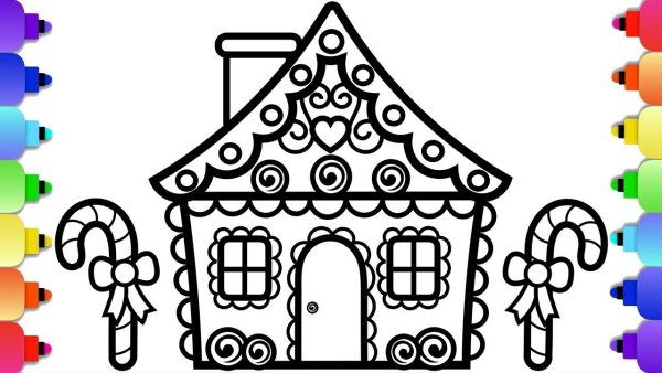 Пряничный домик раскраска для детей