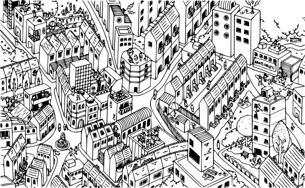 Раскраска город с людьми