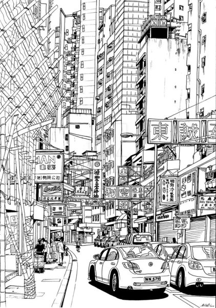 Манга пейзажи города
